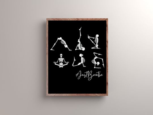 Discover Skeleton Yoga Print | Halloween Printable Wall Art | Halloween Decor | Halloween Poster