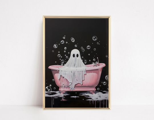 Discover Halloween Wall Art - Cute Ghost Bathroom Print, Spooky Ghoulish Decor