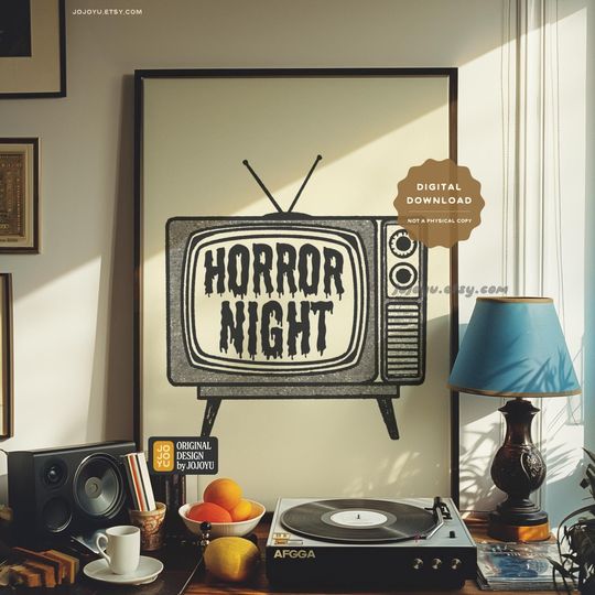 Horror Night Wall Art Print, Retro Halloween Movie Fan Poster