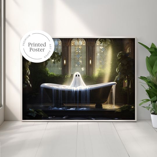 Discover Vintage Ghost in the Bathtub Poster - Dark Gothic Wall Art