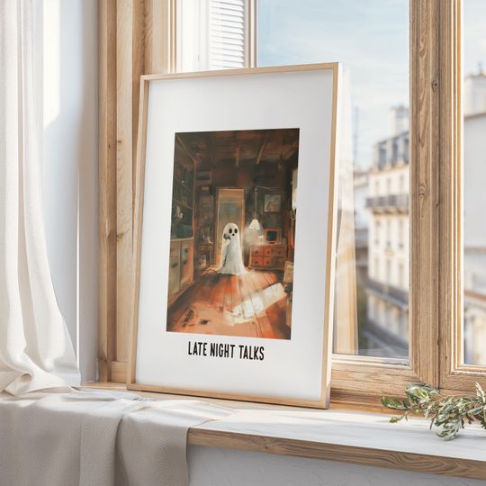 Discover Late Night Talks - Cute Ghost Print, Halloween Wall Art