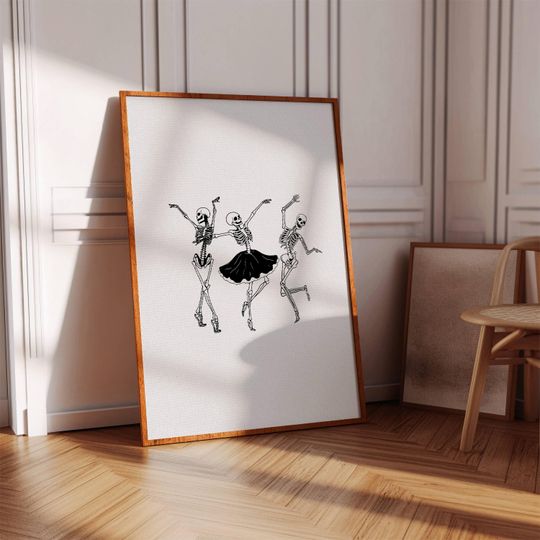 Discover Dancing Skeletons Wall Art, Skeletons Poster, Elegant Aesthetic Print