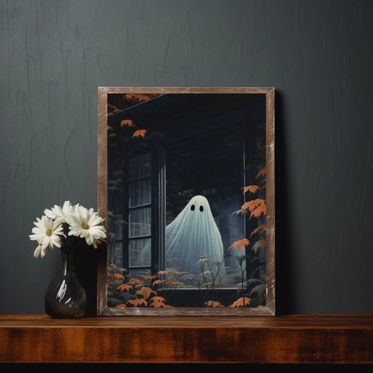 Discover Ghost looking out a Window during Fall, Spooky Ghost Print, Halloween Home Decor