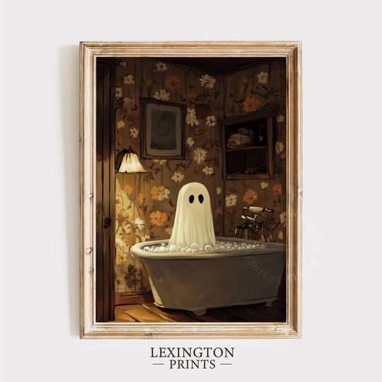 Discover Ghost In Bathtub Print Halloween Printable Wall Art, Halloween Bathroom Wall Art