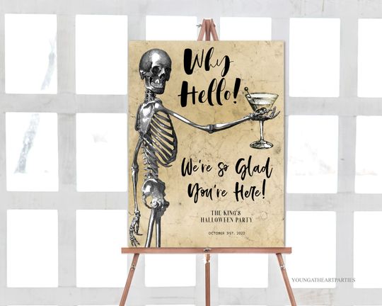 Vintage Halloween Skeleton Party Welcome Sign Template
