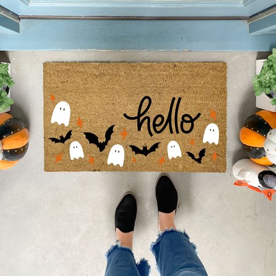Discover Halloween Doormat Bats, Ghost Welcome Mat, Outdoor Doormat, Fall Door Decor, Ghost Doormat Large, Halloween Lover Gift, Halloween Door Decor