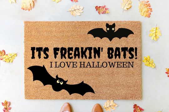 Discover Its Freakin Bats I Love Halloween Door Mat | Funny Meme Doormat | Welcome Mat | Halloween Decor | Home Doormat | Halloween Welcome Mat