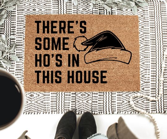 Discover Christmas doormat, holiday doormat, Christmas decor, funny doormat, holiday decor, Santa decor, theres some hos in this house, HO HO
