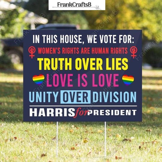 Discover Kamala Harris 2024 Yard Sign, Unity Over Division Garden Sign, Unity, Truth, Hope, Democracy Sign, Feminist Political Supporter Sign