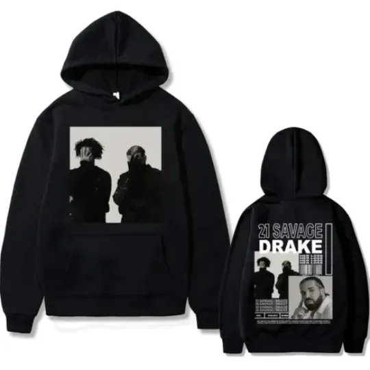 Discover Vintage Rapper Drake 21 Savage Hoodie Men Women Hip Hop Music Graphic