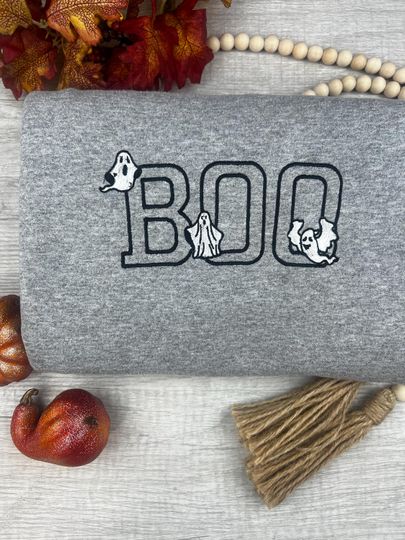 Discover Embroidered  Boo Halloween Sweatshirt, Embroidered Ghost sweatshirt