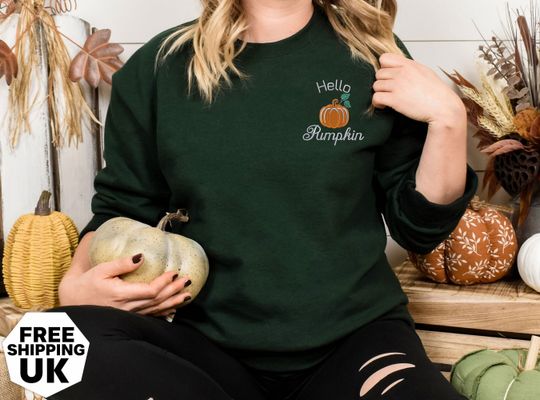 Discover Hello Pumpkin Embroidered Sweater, Halloween Fall Spooky Season Sweatshirts