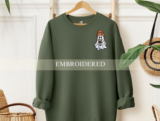 Embroidered French Bulldog Halloween Ghost Dog Sweatshirt, Frenchie Mom Shirt