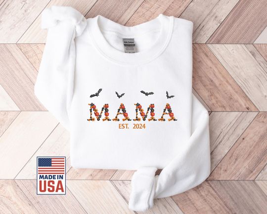 Floral Mama Embroidered Sweatshirt, Halloween Crewneck Trendy Fall Sweatshirt