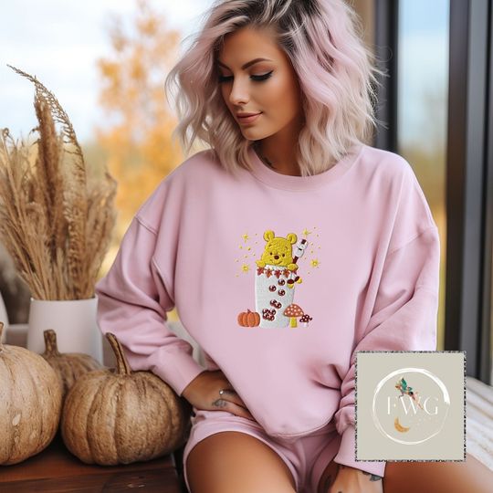 Embroidered Winnie The Pooh Boba Shirt Coffee Halloween Sweatshirt | Pooh Bear Hoodie