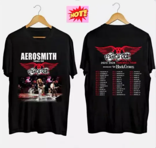 Discover Tour 2023 2024 Farewell Peace Aerosmith Out Black T-Shirt Crowes Fans Gift