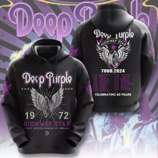 Deep Purple 3D Apparel, Tour 2024, Rock Band 3D Hoodie