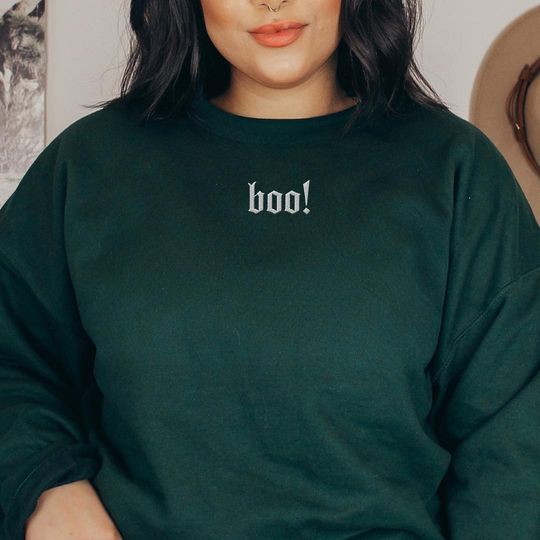 Discover Boo! Ghost Spooky Season Halloween Sweatshirt Embroidered