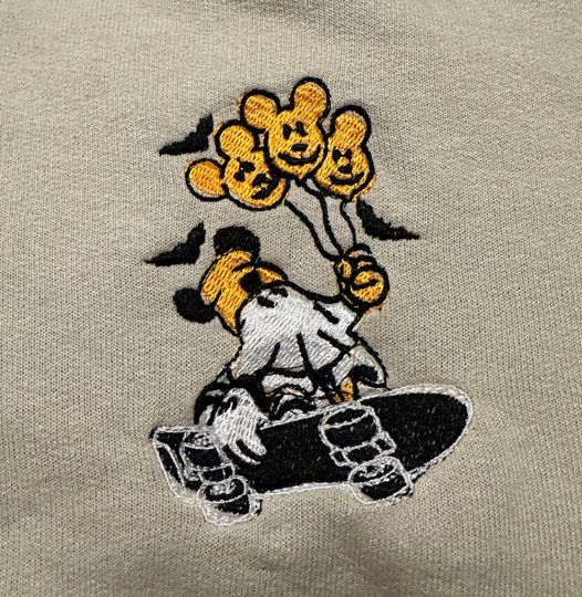 Discover Skateboarding Ghost Halloween Embroidered Sweatshirt, Aesthetic Crewneck