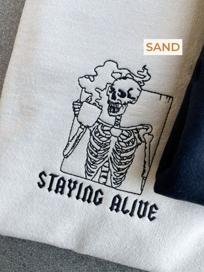 Funny Halloween Sweatshirt, Embroidered Halloween Sweater, Skeleton Sweater