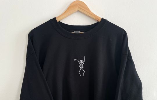 Dancing skeleton black embroidered Halloween sweatshirt spooky season