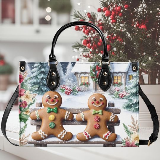 Discover Luxury Women vegan leather Handbag tote  bag, Christmas Gingerbread men and farmhouse Holiday fall winter season design