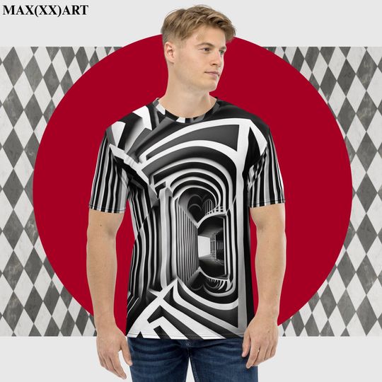 Discover Escher Optical Illusion Style Men's T-shirt, Halloween, 3D Art Effect