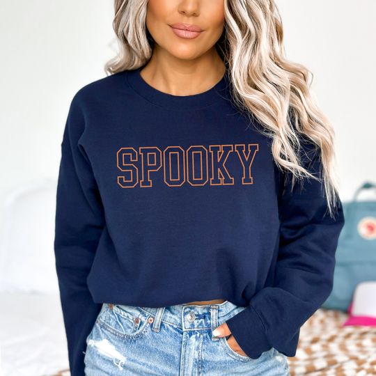 Discover Halloween Sweatshirt Embroidered, Spooky Vibes Sweatshirt