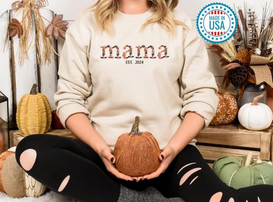 Discover Personalized Floral Mama Halloween Sweatshirt, Embroidered Crewneck Mama Sweatshirt