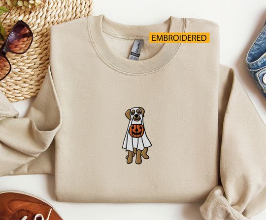 Discover Embroidered Halloween Sweatshirt, Halloween Sweater, Ghost Crewneck