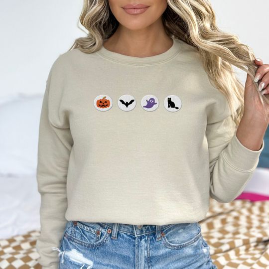 Discover Halloween Sweatshirt Embroidered Sweatshirt Halloween Spooky Season Crewneck Ghost