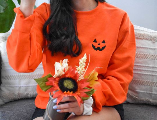 Discover Embroidered Jack O' Lantern Sweatshirt | Halloween Pumpkin Crewneck