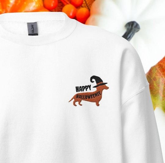 Discover Embroidered Happy Halloweenie Dachshund Sweatshirt, Halloween Sweater