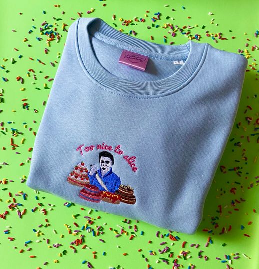 Michael Myers Cake Slices Halloween Embroidered Sweatshirt