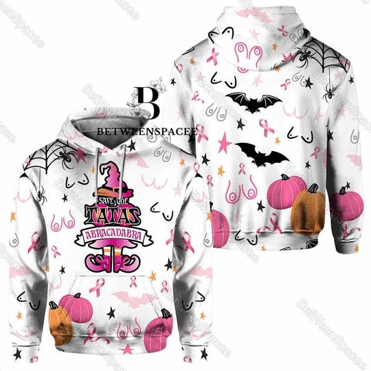 Discover Halloween Pink Ribbon 3D Hoodie, Save The Tata Breast Cancer Shirt