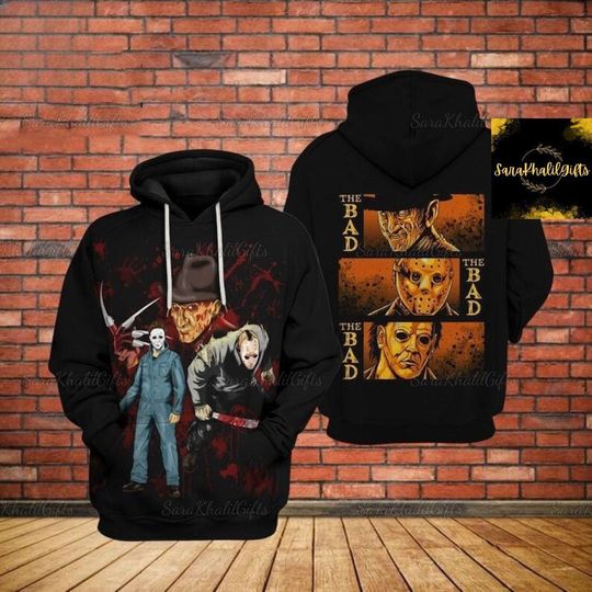 Discover Halloween Horror Characters Hoodie, Creepy Movie Zip Hoodie, Halloween Party Hoodie