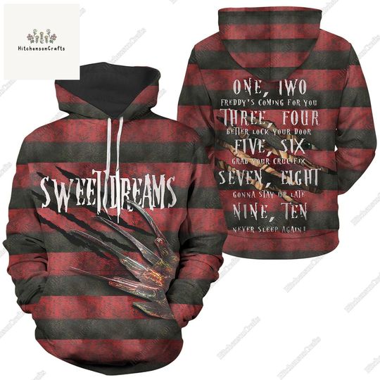 Freddy Krueger Hoodie 3D, Freddy Krueger Sweet Dreams Hoodie, Horror Movie Hoodie