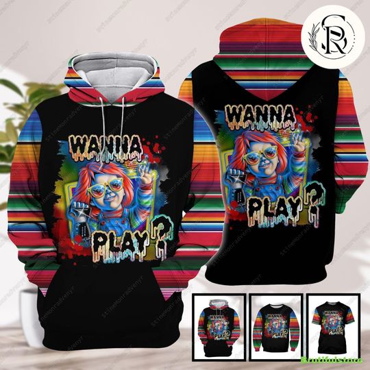 Chucky Halloween Hoodie, Chucky Childs Play Wanna Play Sweatshirt