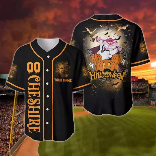 Discover Personalized Funny Cheerful Cheshire Cat Happy Halloween Baseball Jersey Shirt