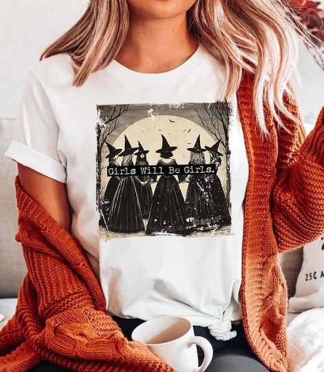 Vintage Girls Will Be Girls Witch Halloween Shirt, Funny Witch Vintage Shirt, Vintage Halloween Women Shirt, Witchy Vibes Shirt,Witchy Shirt