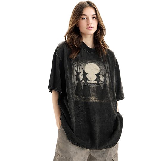 Discover Limited Girls Will Be Girls Witch Vintage Unisex Shirt, Funny Halloween Witchy Vibes 90s retro design graphic T: Ideal Gift for Him and Her