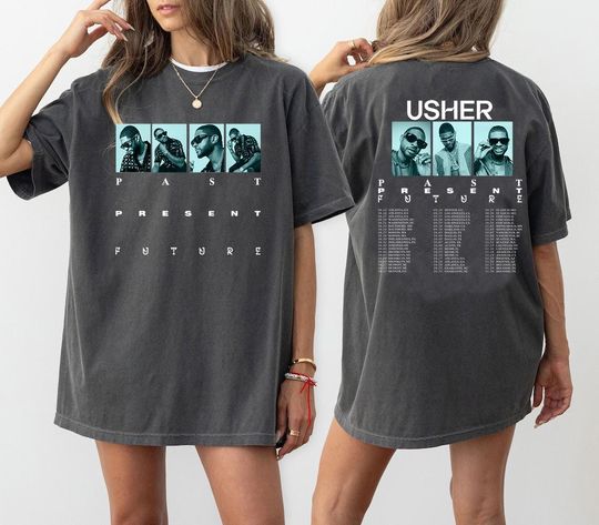 Discover Usher World Tour 2024 Shirt, Usher Past Present Future World Tour Shirt, Usher t-shirt, Usher Fan Merch Usher Concert Usher Gift