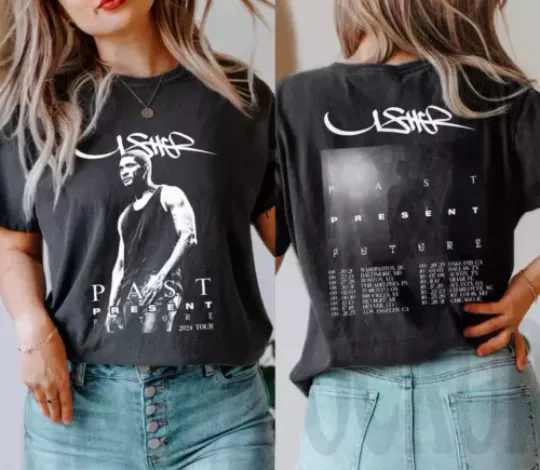 Discover Usher Past Present Future Tour 2024 Shirt Music Gift For Fans All Size