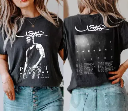 Discover Usher Past Present Future Tour 2024 Shirt, Usher Coming Home Tour Shirt