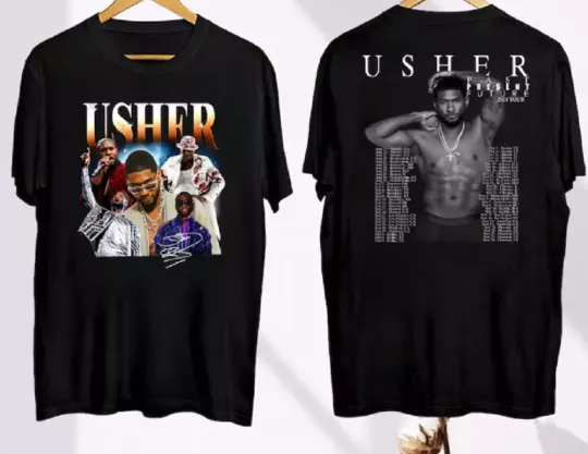 Discover Usher Concert 2024 Shirt, Past Present Future Tour Shirt