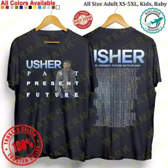 Discover T-shirt USHER PAST PRESENT FUTURE TOUR 2024 Concert Album Shirt Adult