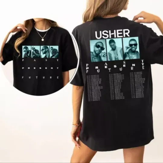 Discover Usher World Tour 2024 Shirt, Usher Past Present Future World Tour Shirt,