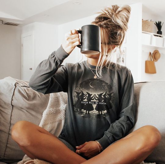 Vintage Girls Will Be Girls Witch, Funny Witch Vintage Sweatshirt, Vintage Halloween Women Shirt, Witchy Vibes, Comfort Colors Sweatshirt