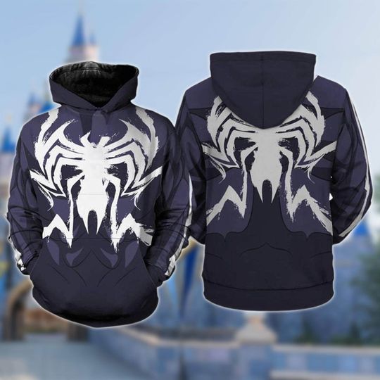 Spider Man Black Suit Halloween Costume Hoodie, Peter Parker Cosplay Costume 3D
