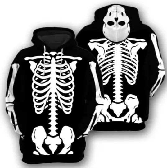 Discover Halloween Custom Skeleton Unisex Hoodie, All Over Printed Shirt, 3D Hoodie